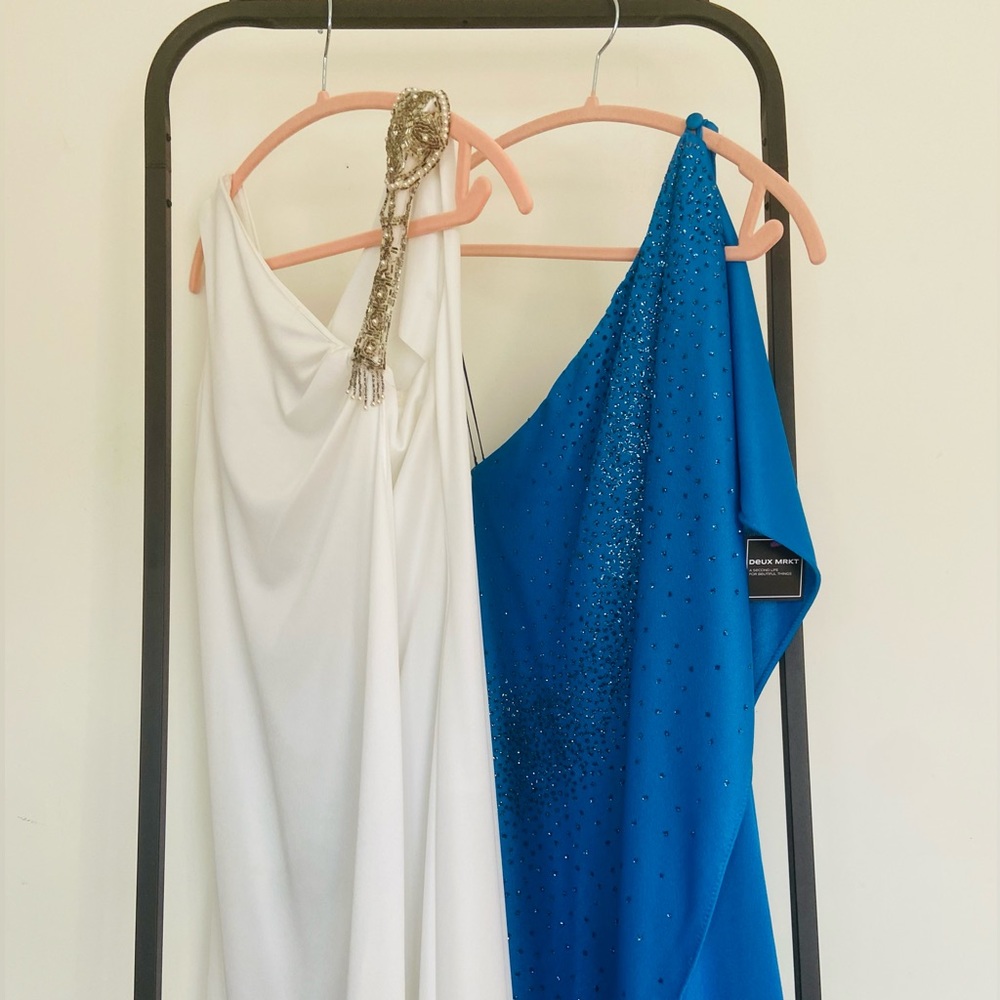 SOLD Lot of 2: 1980s Vintage Goddess One-Shoulder Party Dresses